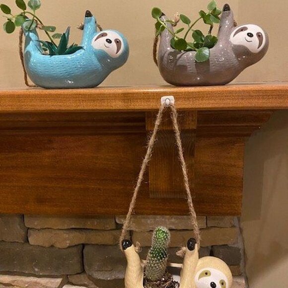 Ceramic Sloth Air-Plant Holder • Blue Sloth Planter • Cute Succulent Pot • Decor - Picture 6 of 6